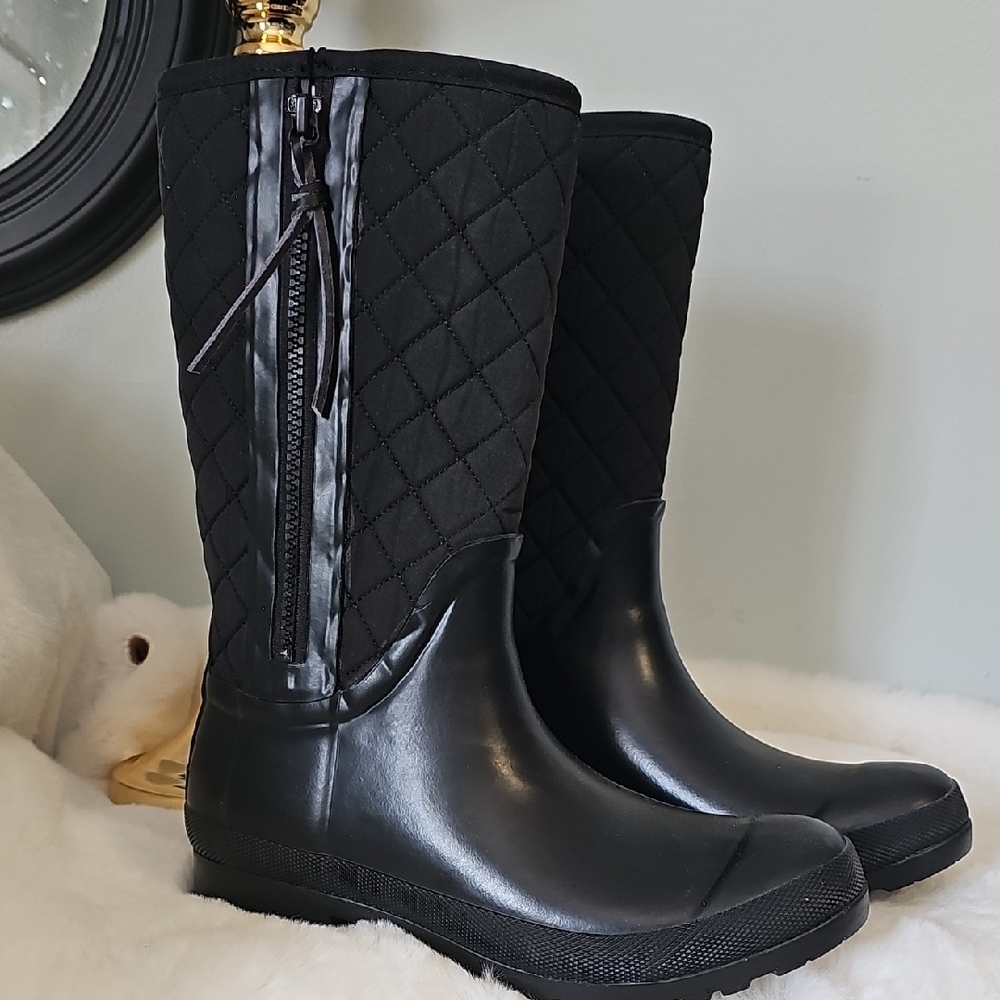 Sperry Black Walker Wind Quilted Mid-Calf Rain Boots